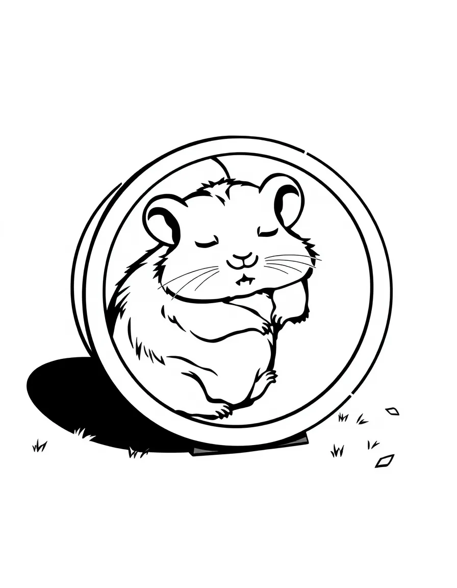 A sleepy hamster in its wheel.