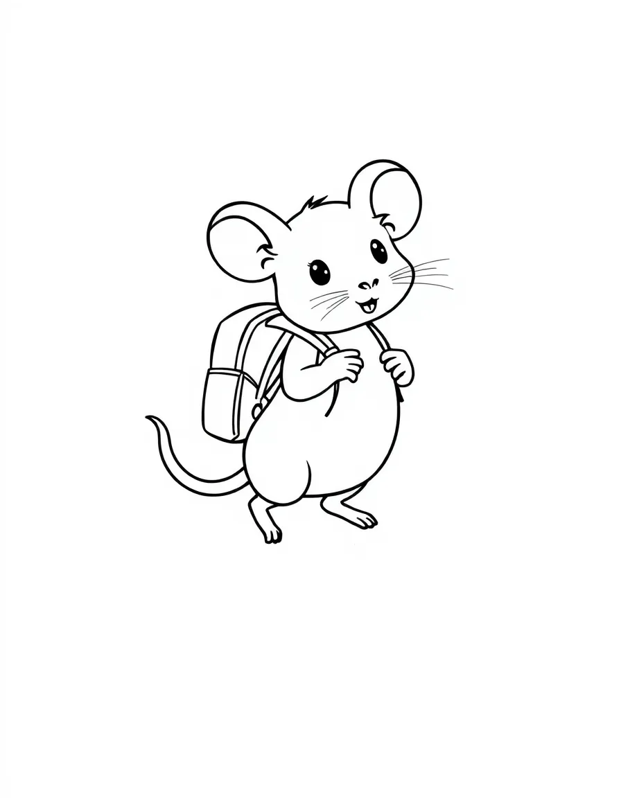 A tiny mouse wearing a backpack.