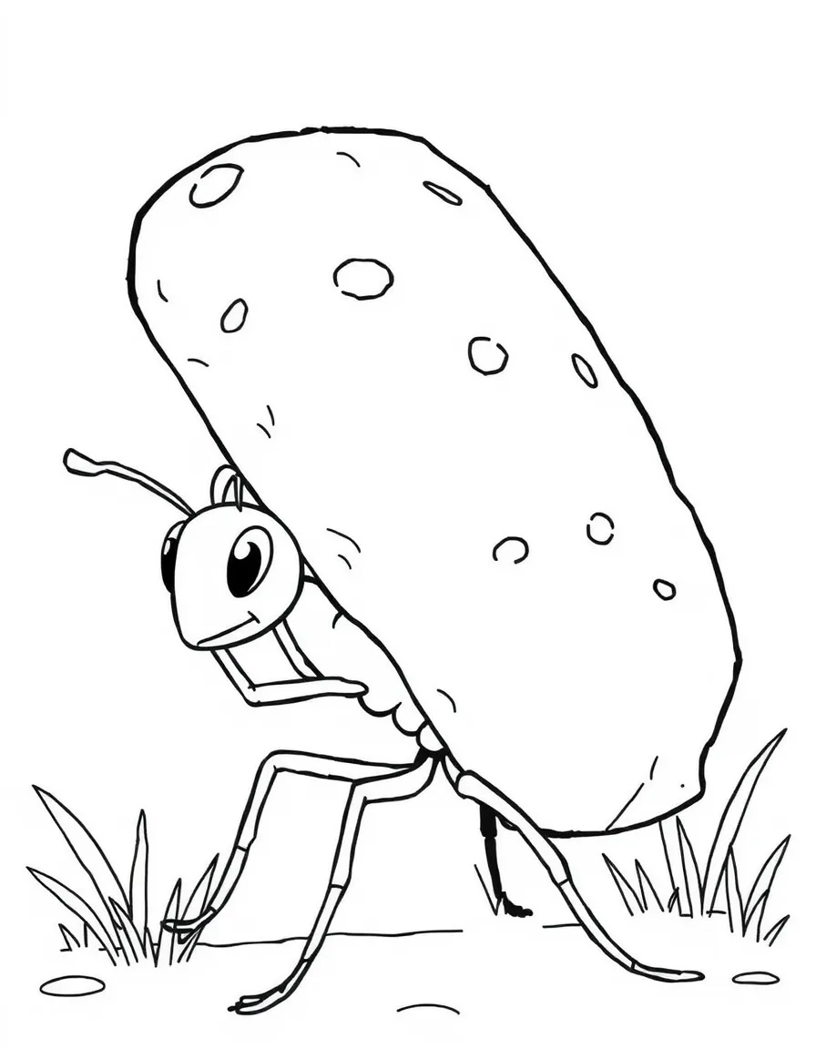 A busy ant carrying a huge crumb.
