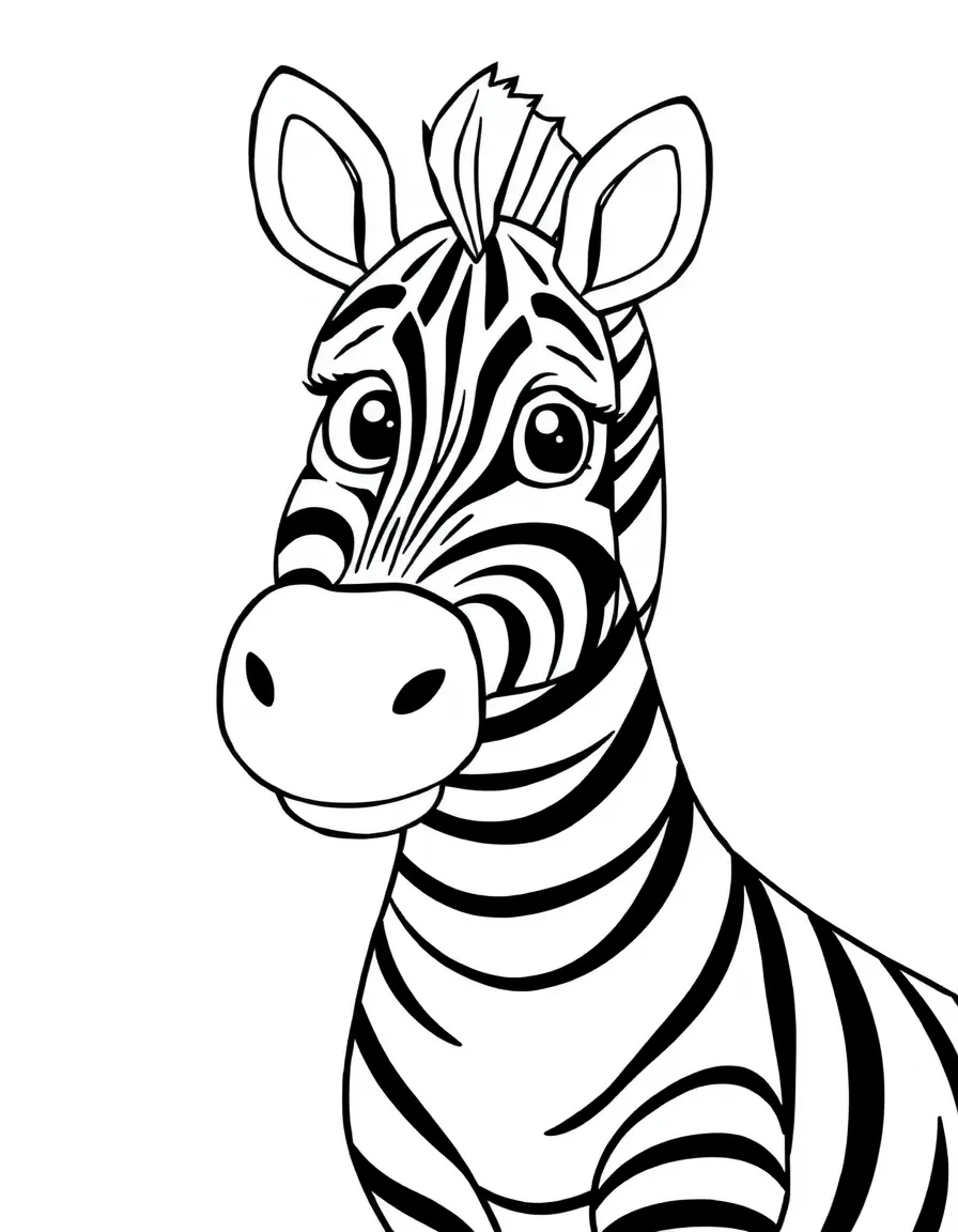 A striped zebra with funny stripes.