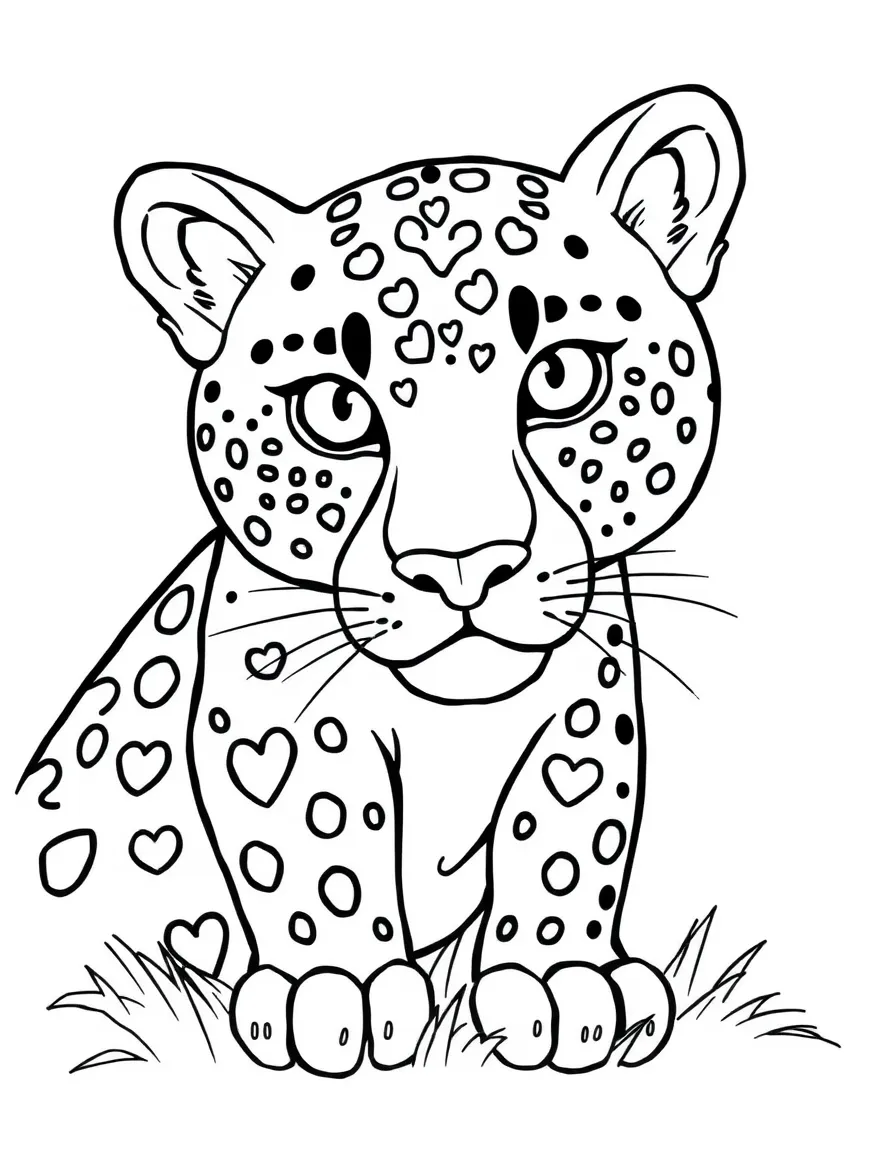 A spotted leopard with heart-shaped spots.