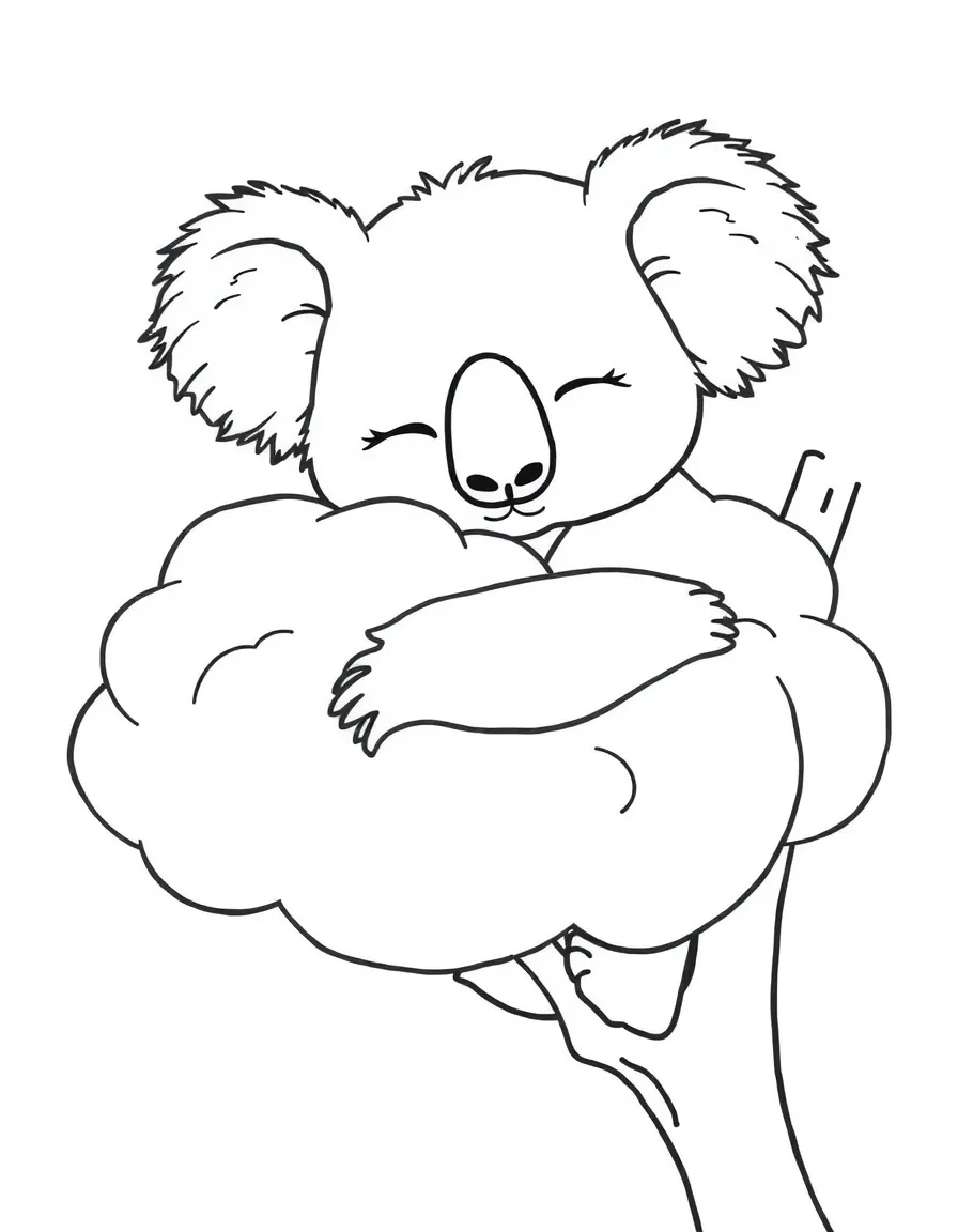 A sleepy koala hugging a fluffy cloud.