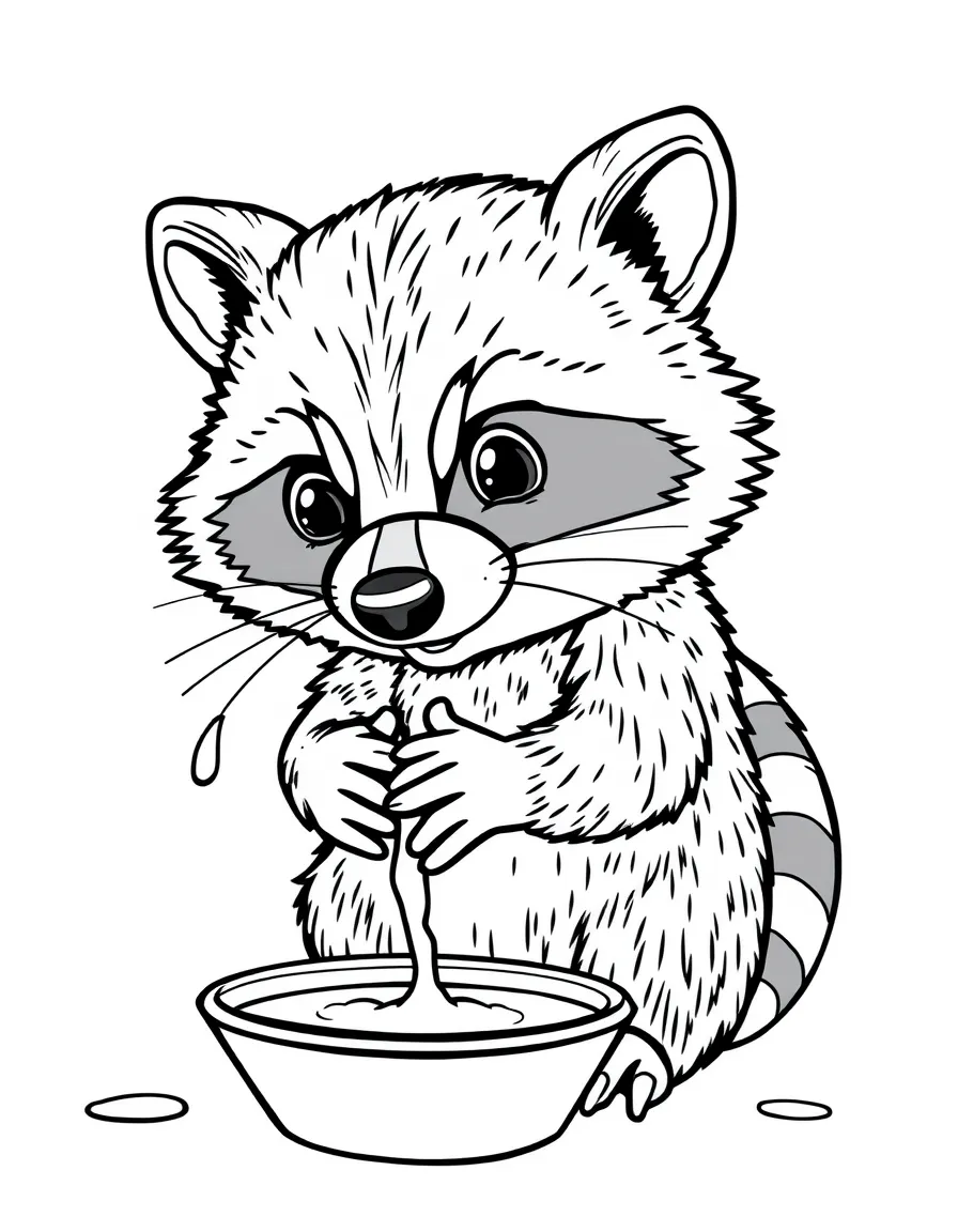 A clever raccoon washing its hands.