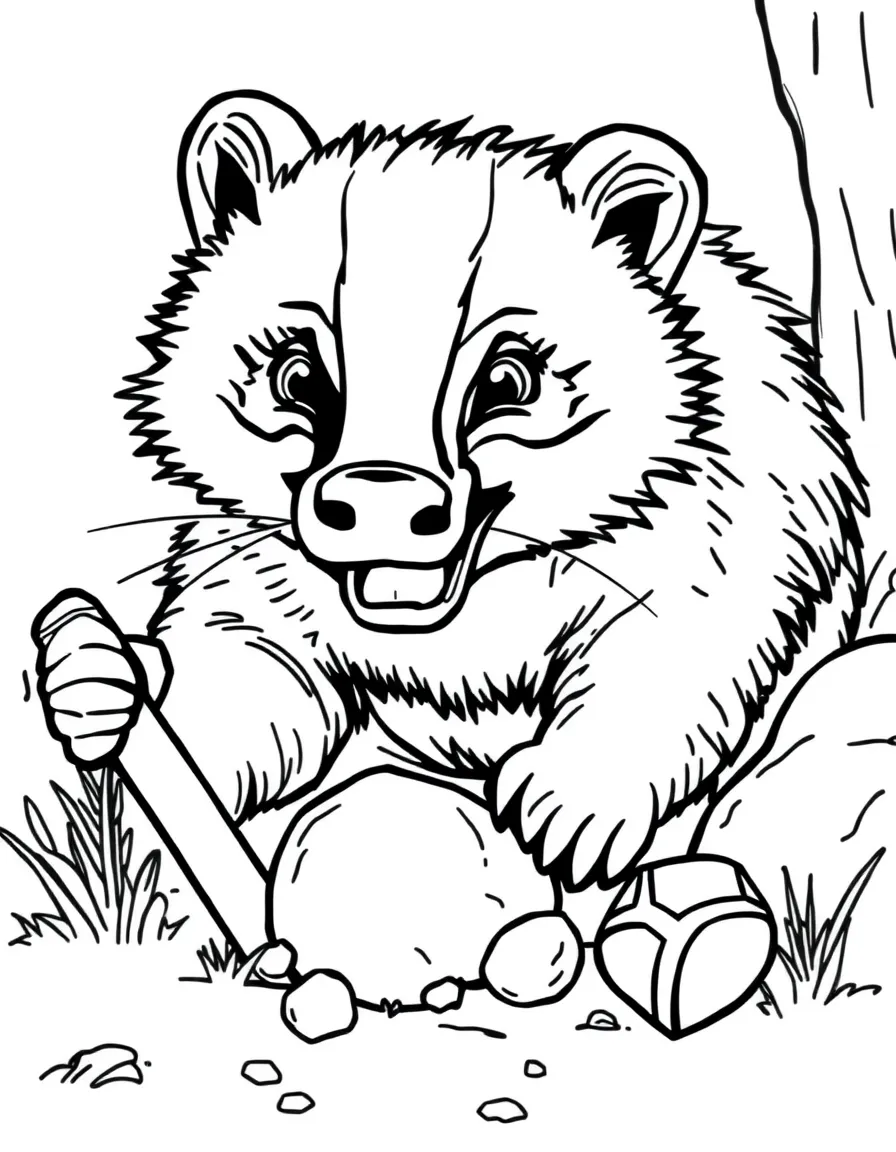 A grumbling badger digging for treasure.