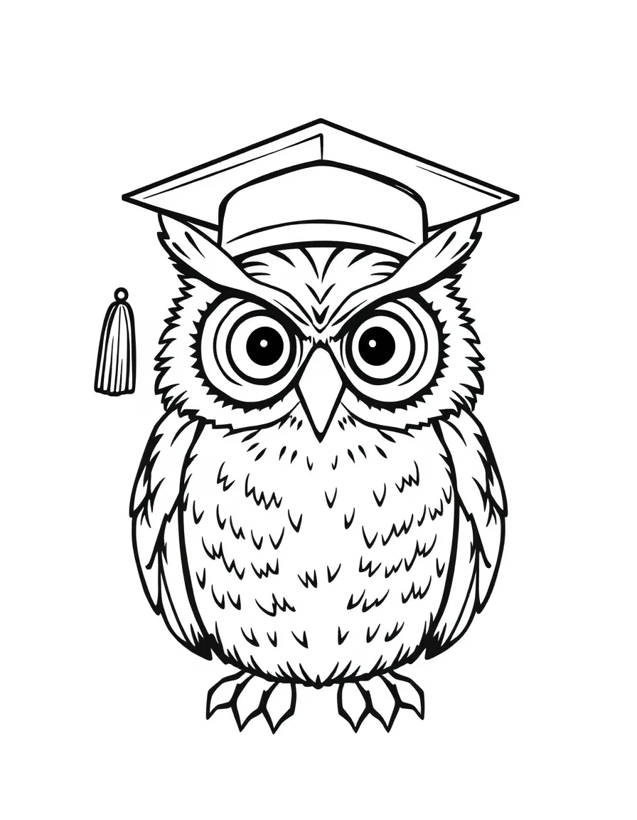 A hooting owl wearing a graduation cap.