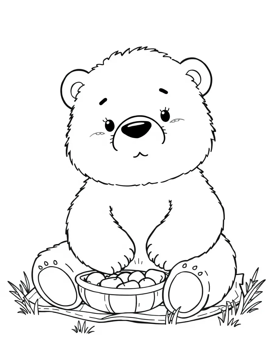 A fluffy polar bear having a picnic.