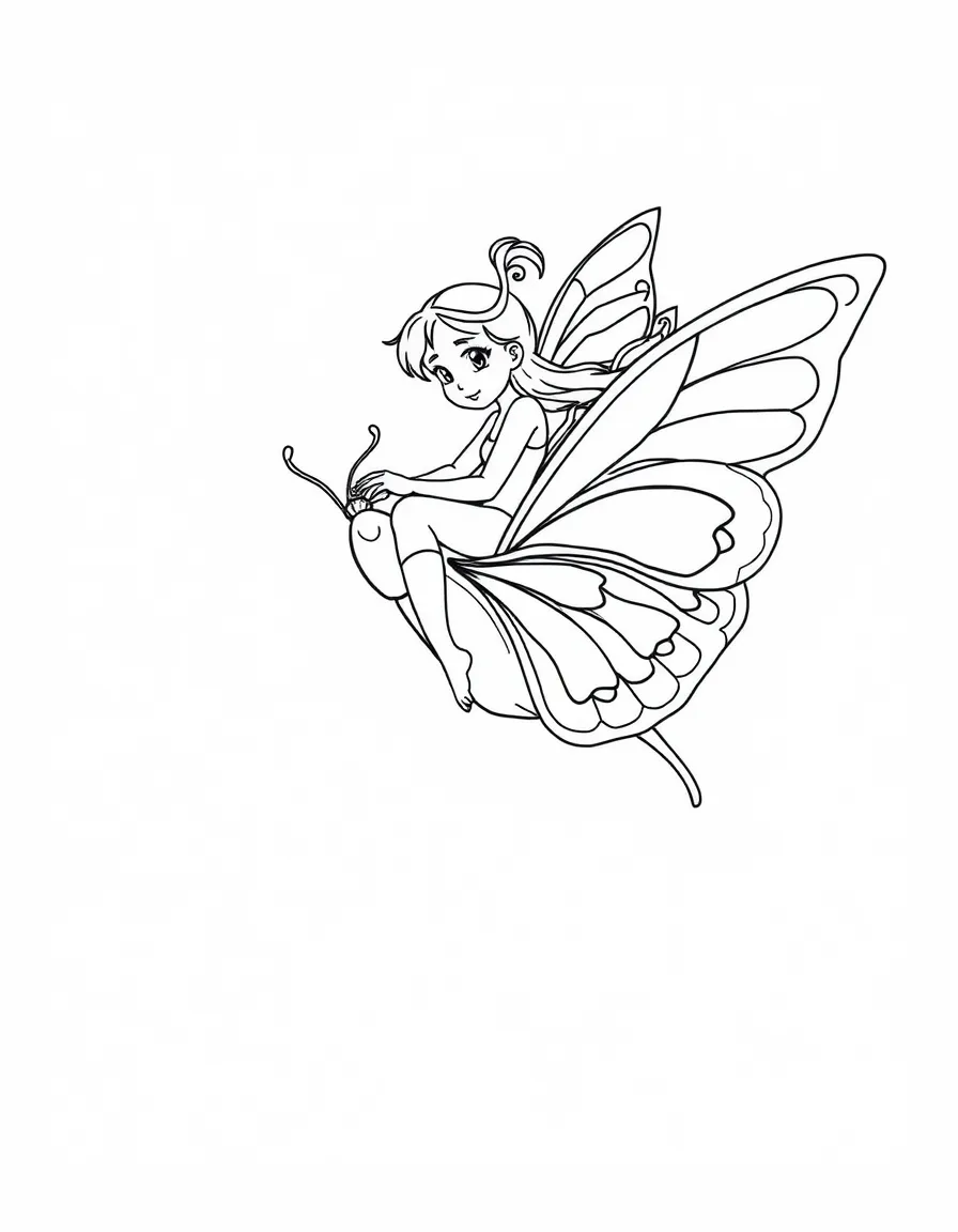A fairy riding on a butterfly.
