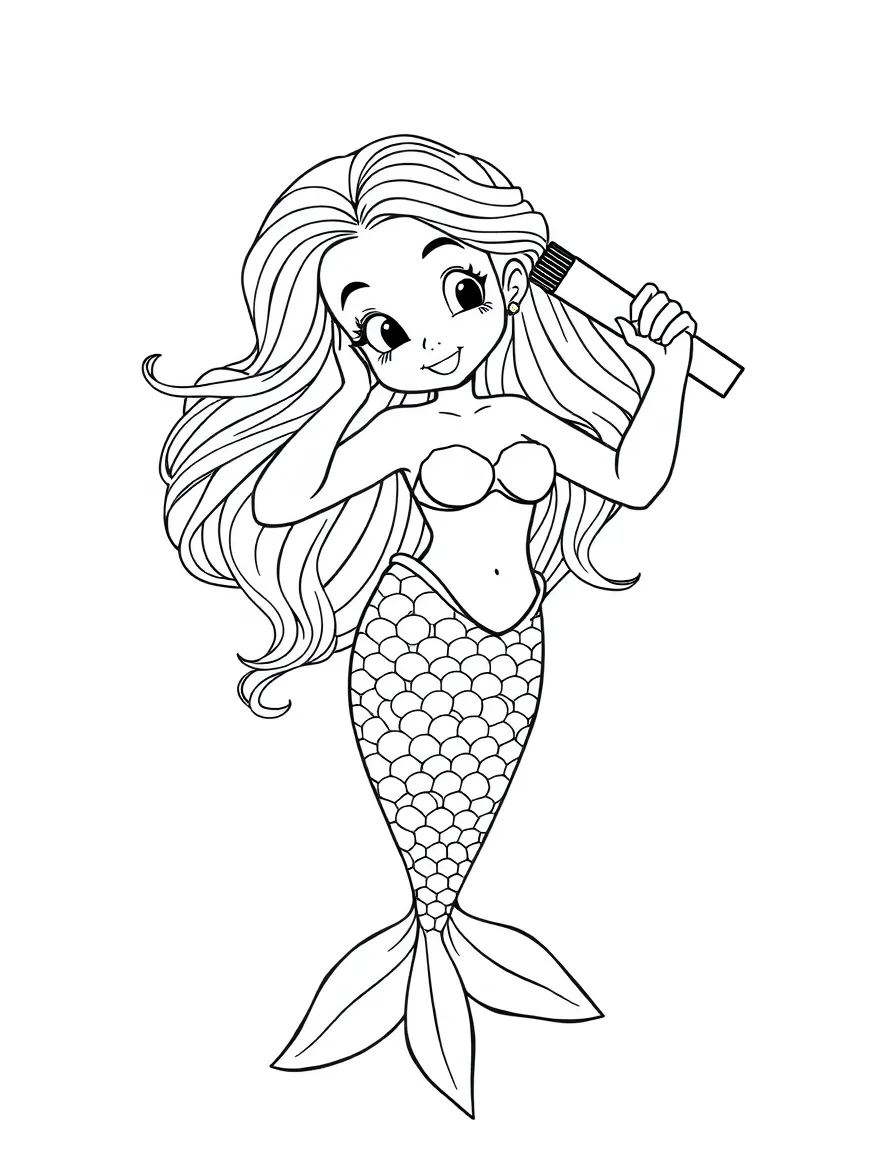 A playful mermaid brushing her hair.