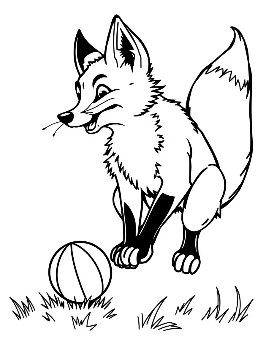 A cunning fox trying to catch a bouncy ball.