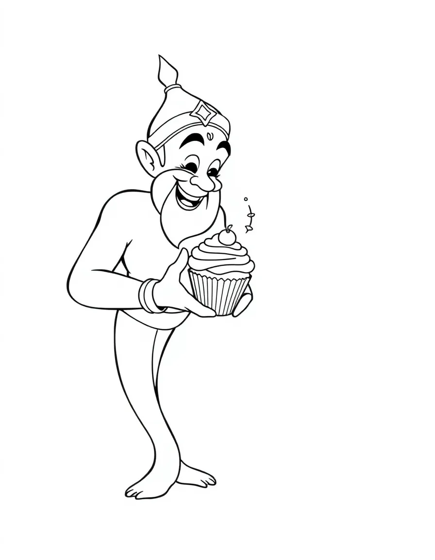 A magical genie granting a wish for a cupcake.