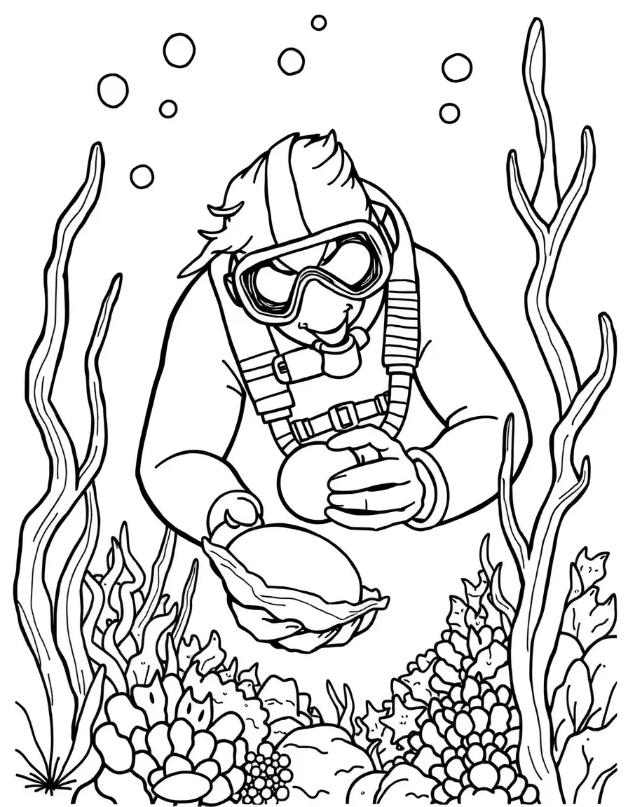 A deep-sea diver discovering a pearl.