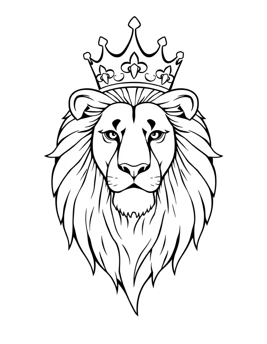 A majestic lion wearing a crown.