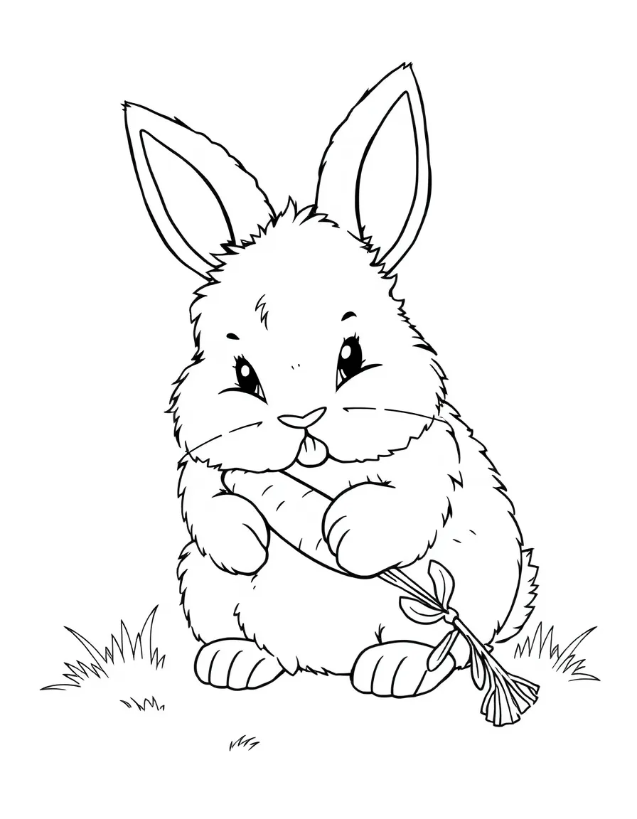 A fluffy bunny eating a carrot.