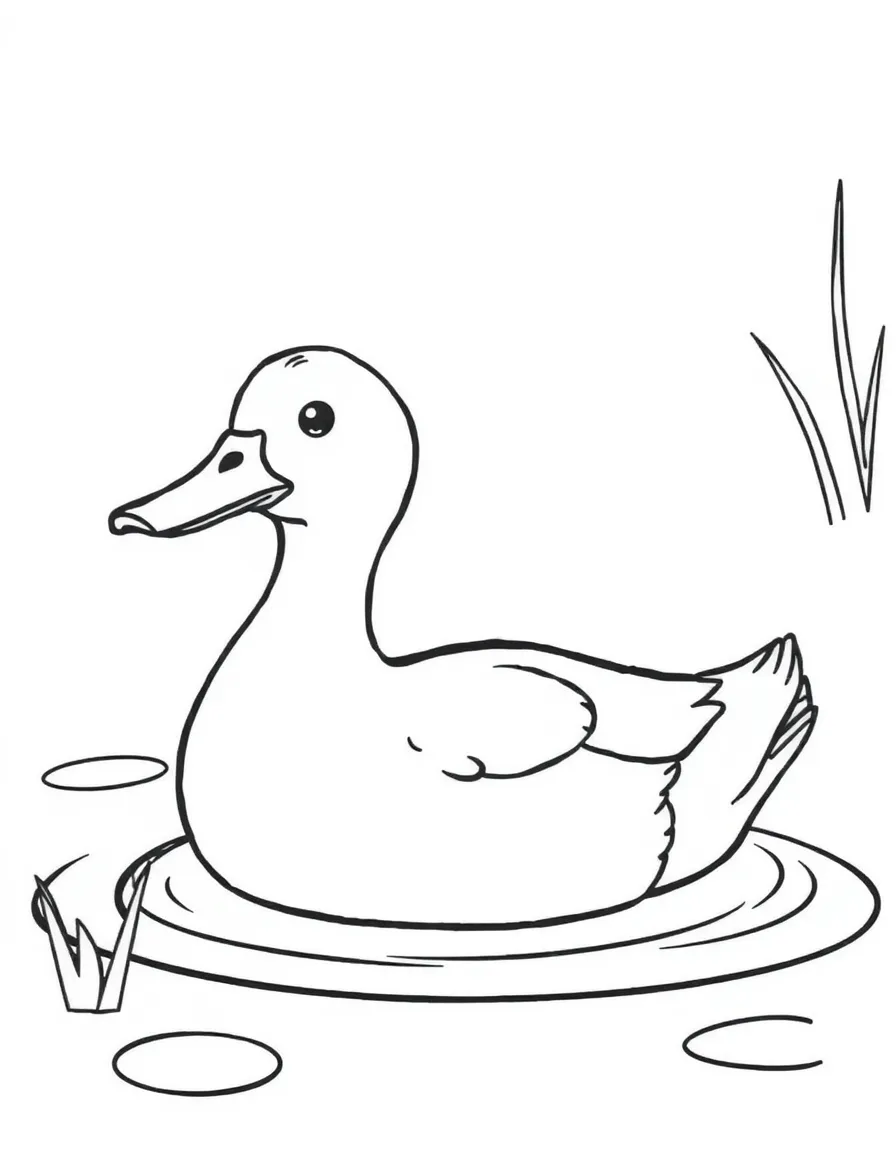 A quacking duck swimming in a pond.