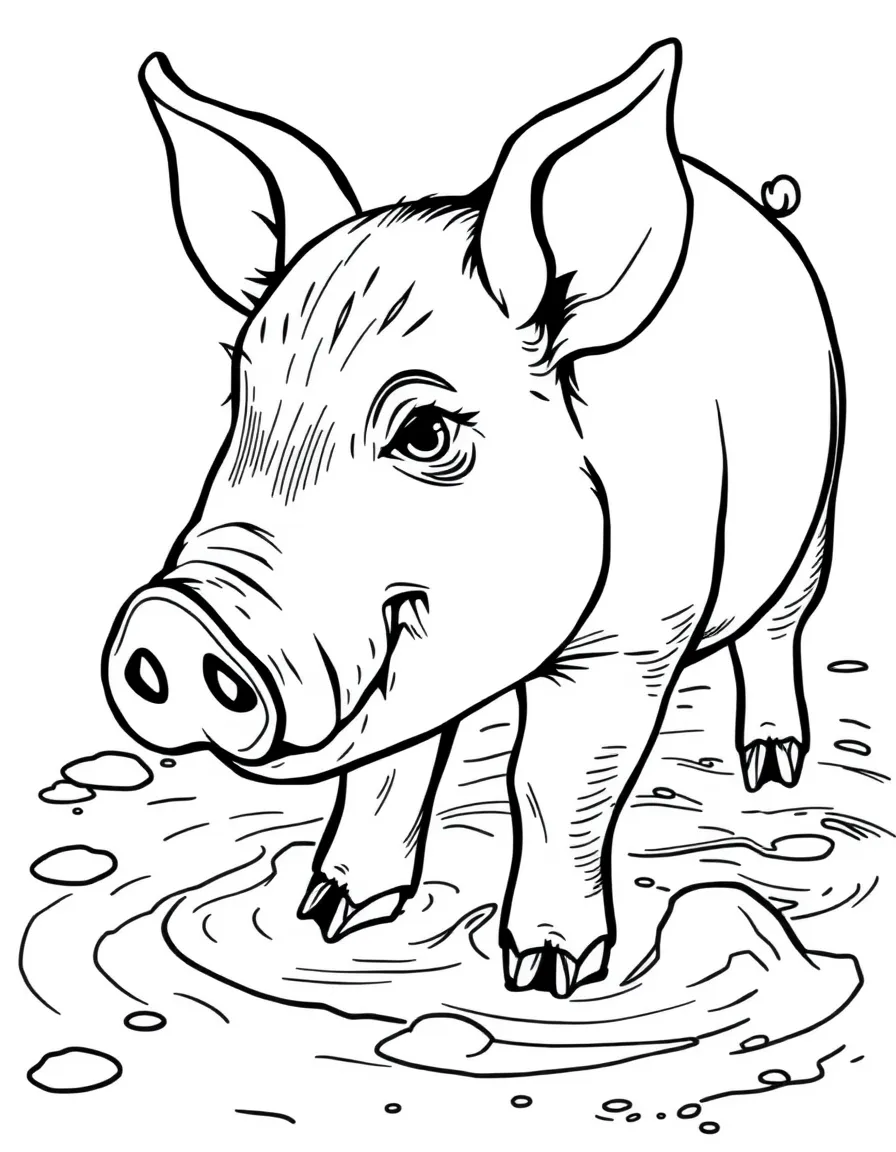 A oinking pig playing in clean mud.