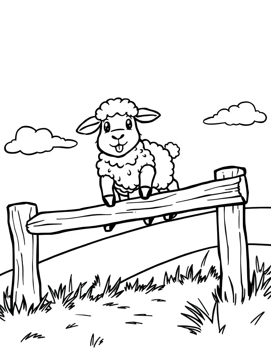 A bleating sheep jumping over a fence.