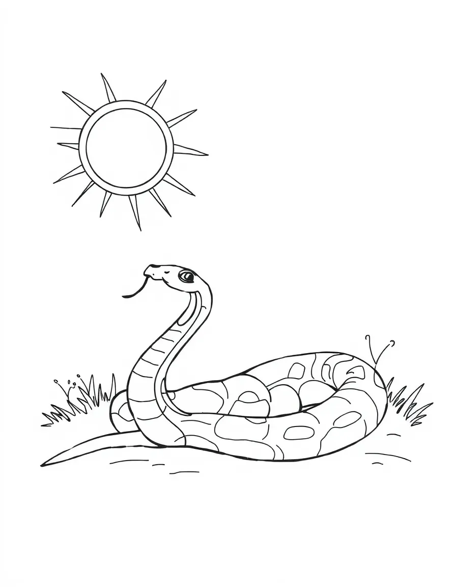 A slithering snake sunbathing.