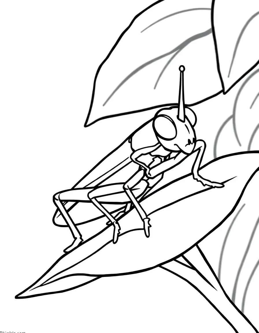 A hopping grasshopper on a leaf.