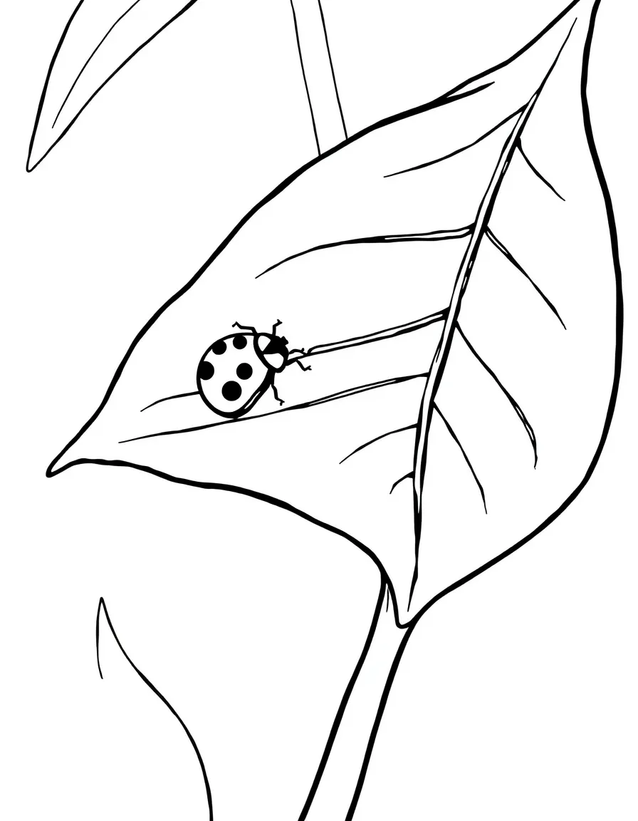 A tiny ladybug on a big leaf.