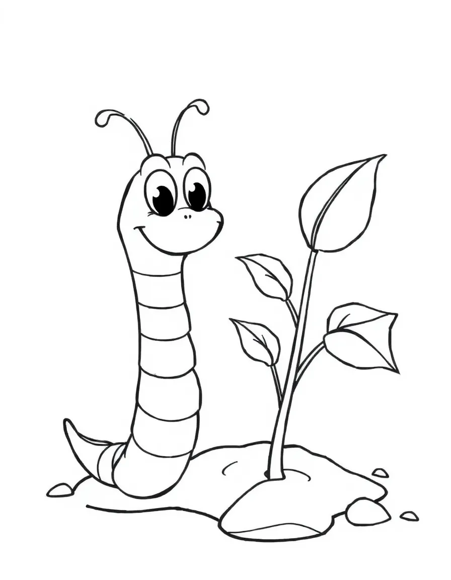 A wiggling worm helping a plant grow.