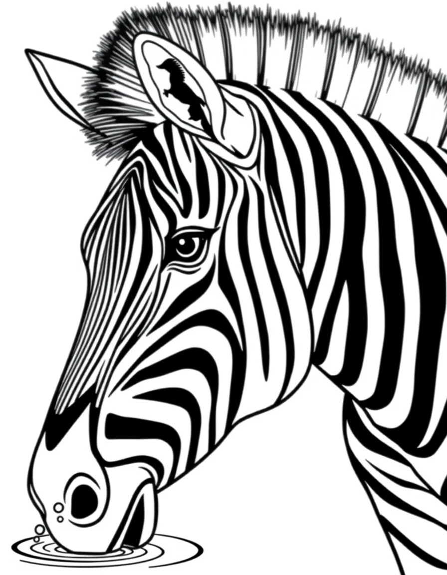 A striped zebra drinking water.
