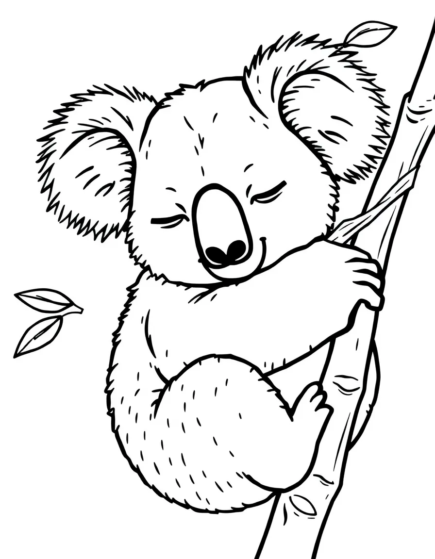 A sleepy koala holding a branch.
