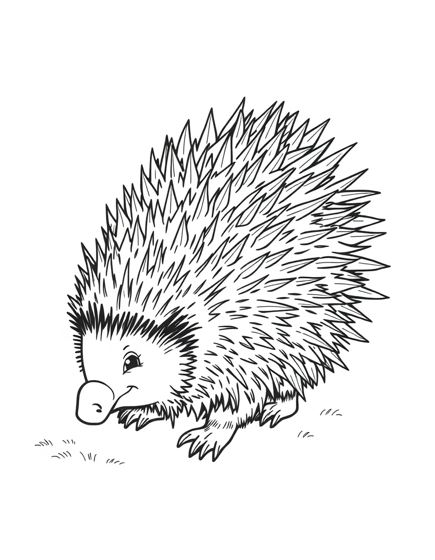 A prickly porcupine rolling up.