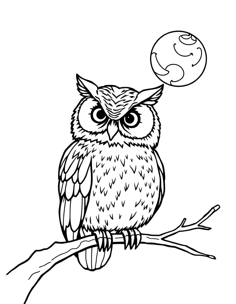 A hooting owl watching the moon.