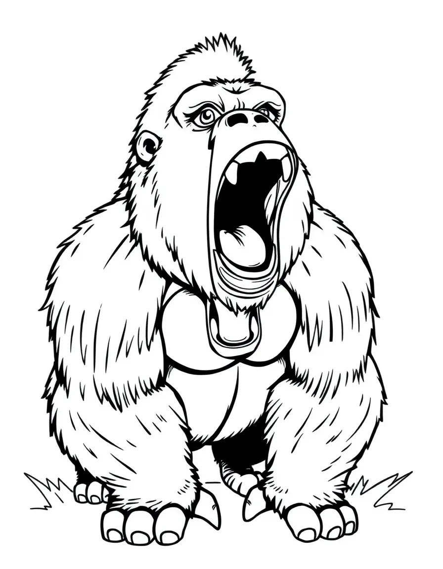 A roaring gorilla beating its chest.
