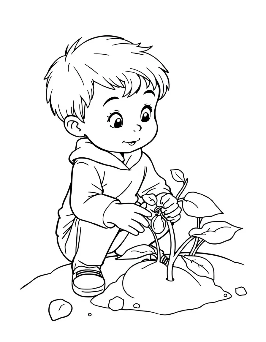 A child planting a magic bean.