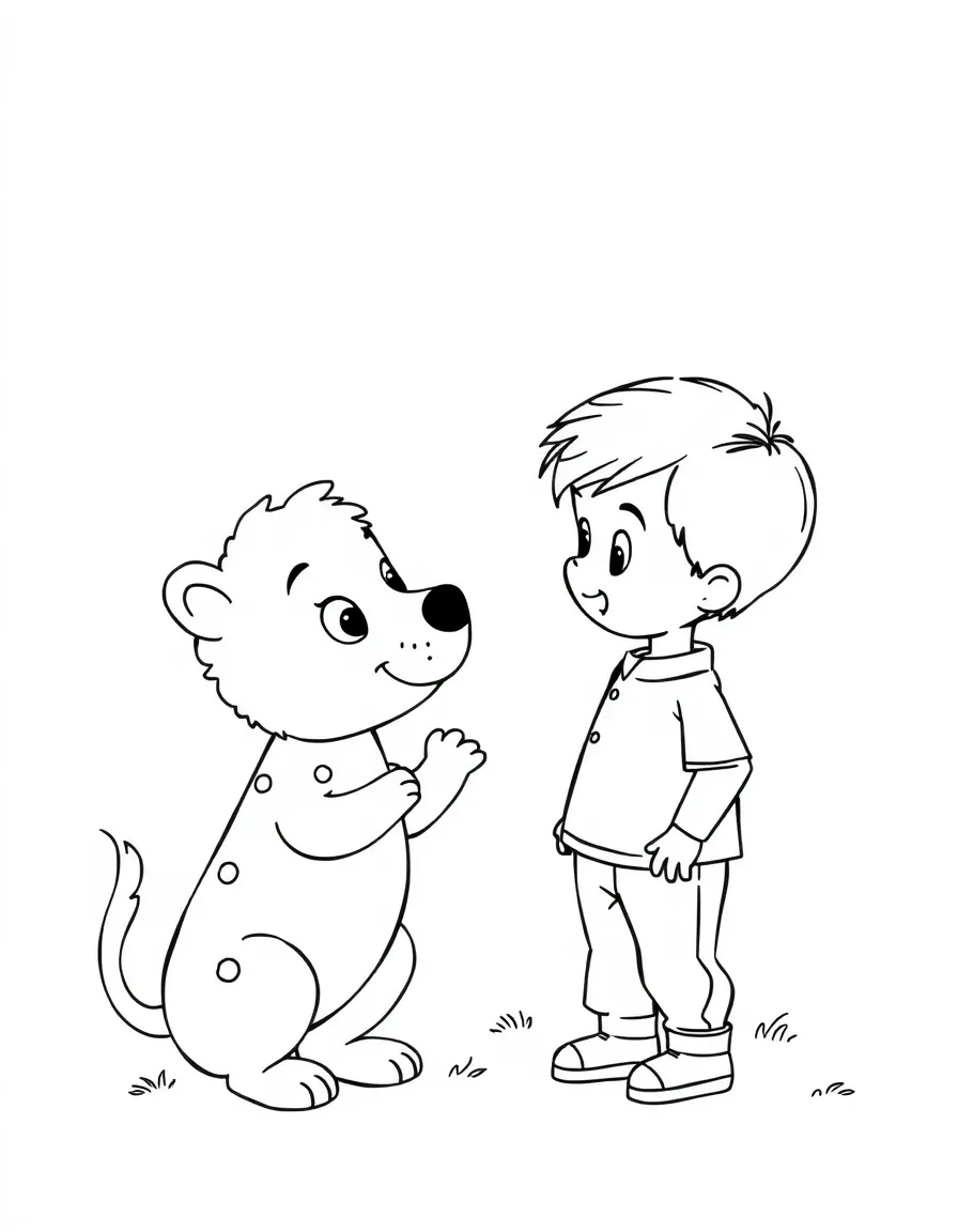 A child meeting a talking animal.