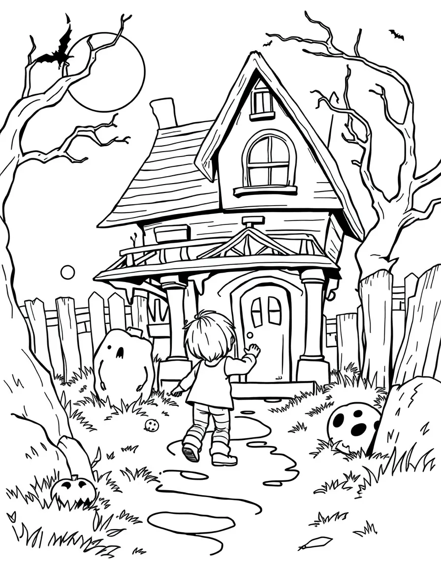 A child exploring a haunted house.