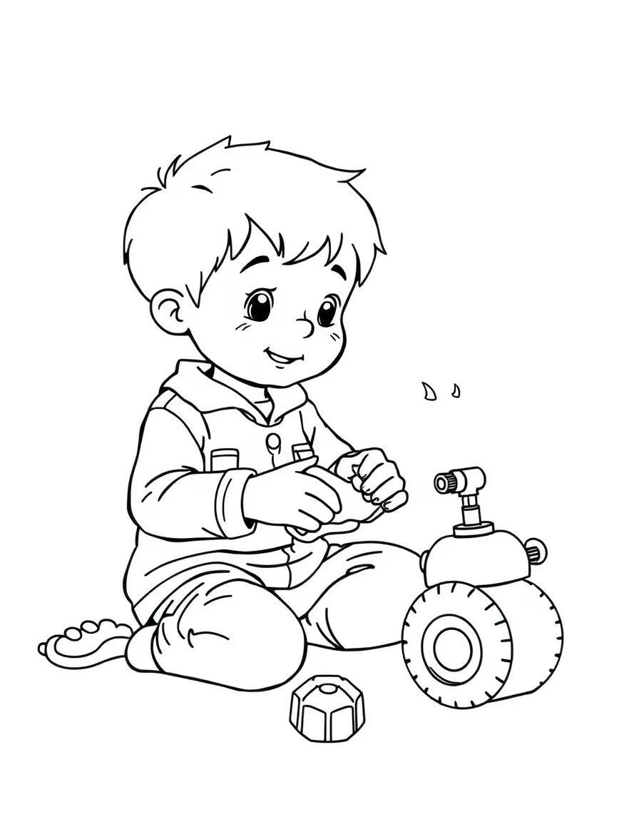 A child inventing a new toy.