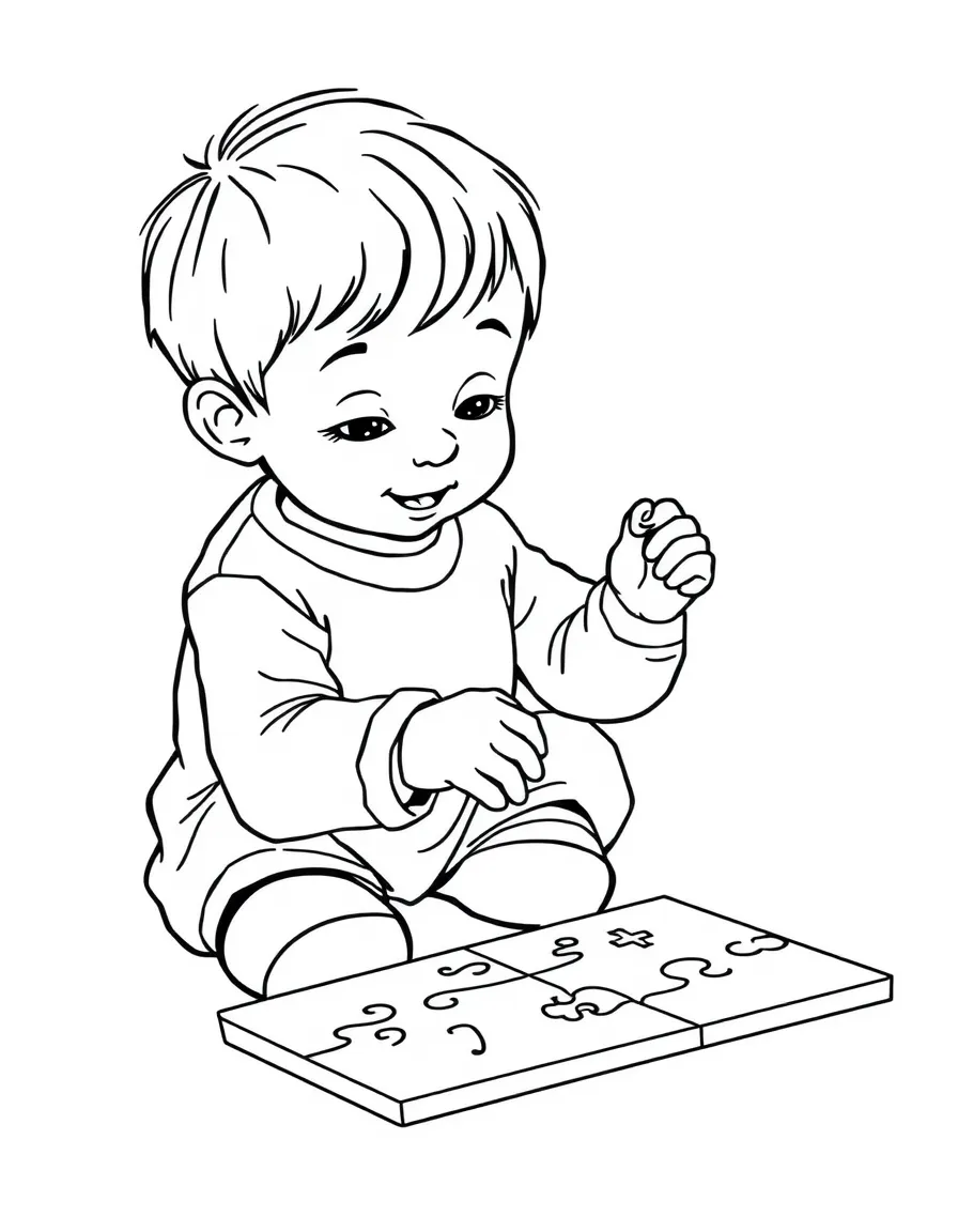 A child solving a puzzle.