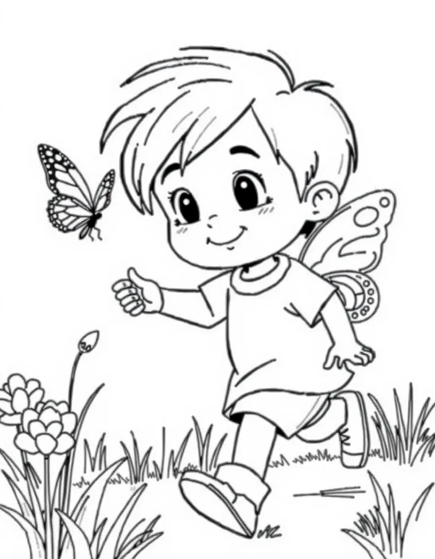 A child chasing a butterfly.