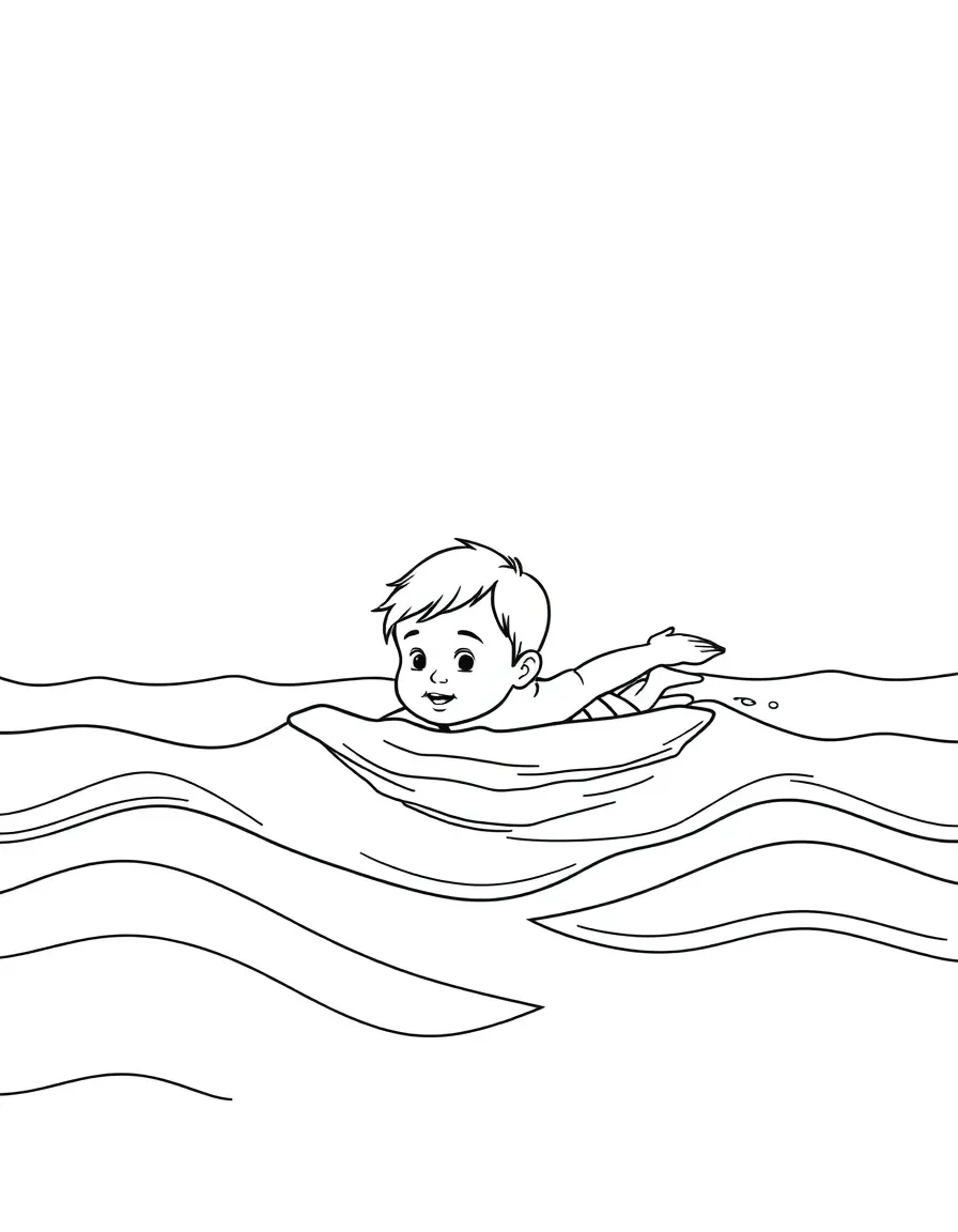 A child swimming in the ocean.