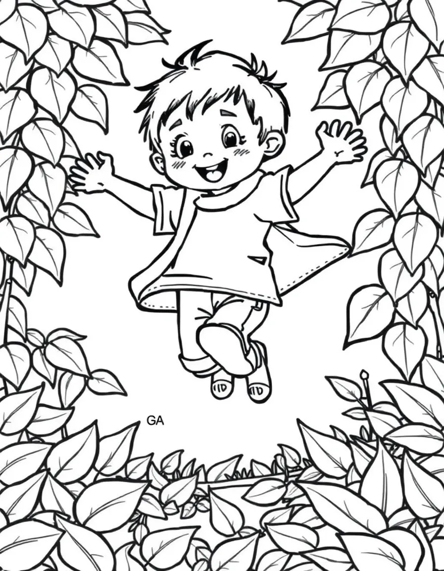 A child jumping in leaves.