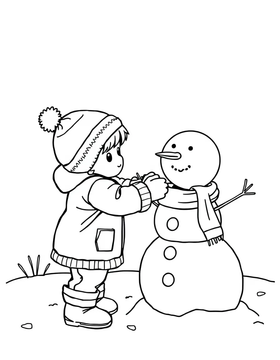 A child building a snowman.