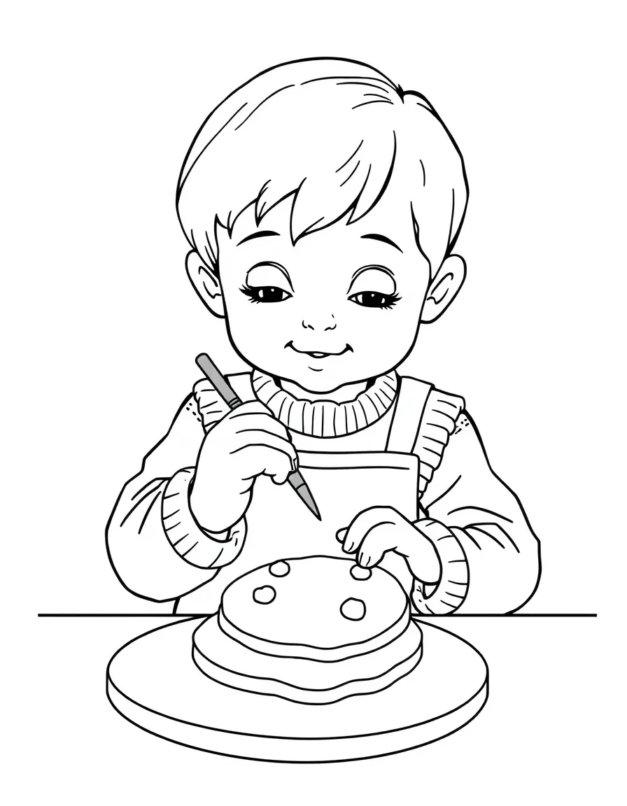 A child decorating a cookie.