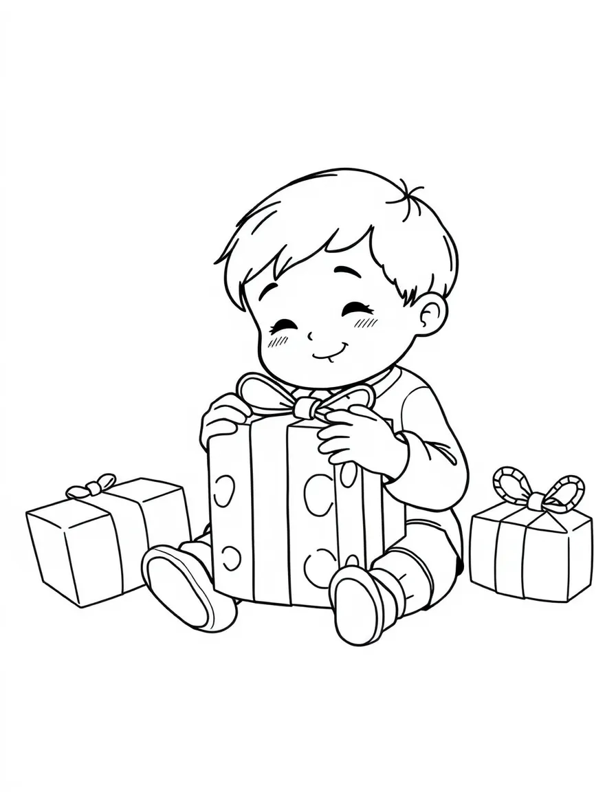 A child opening a present.