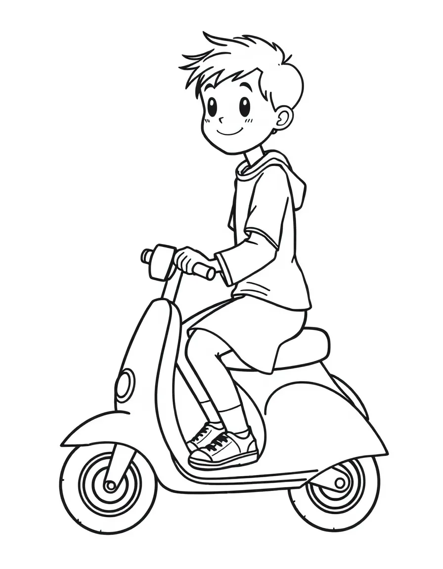 A child riding a scooter.