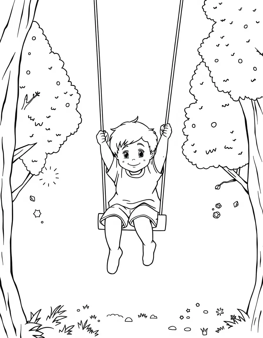 A child swinging high.