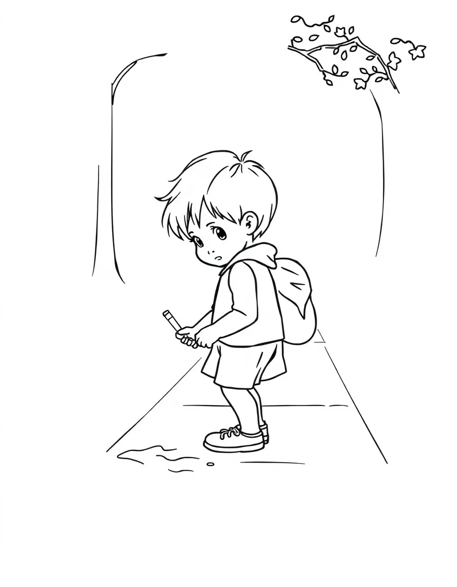 A child drawing on the sidewalk.