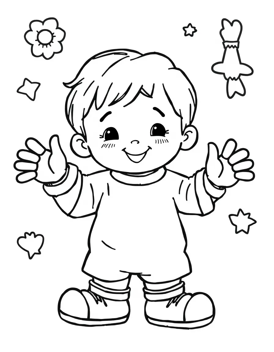 A child cutting paper shapes.