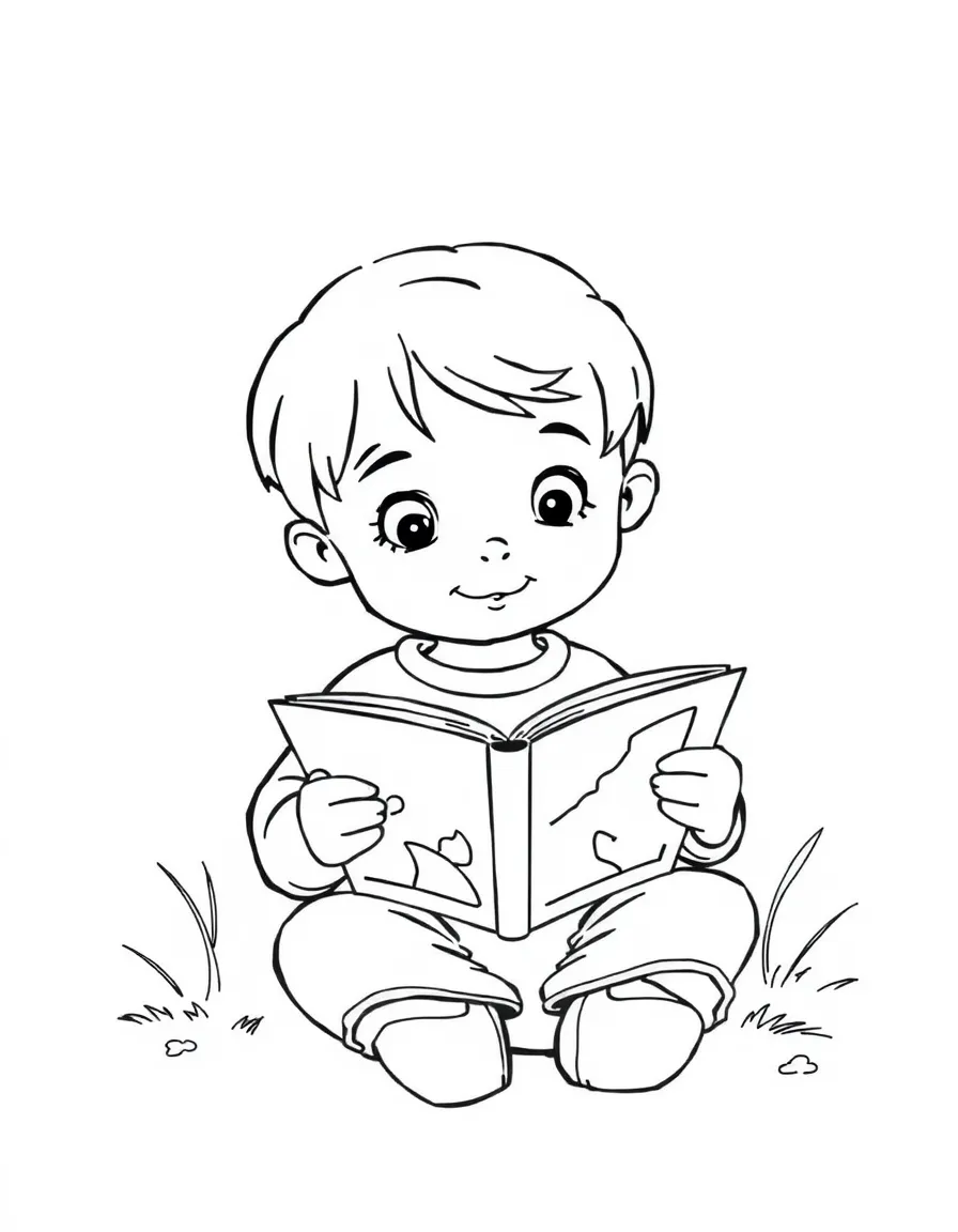 A child reading a picture book.