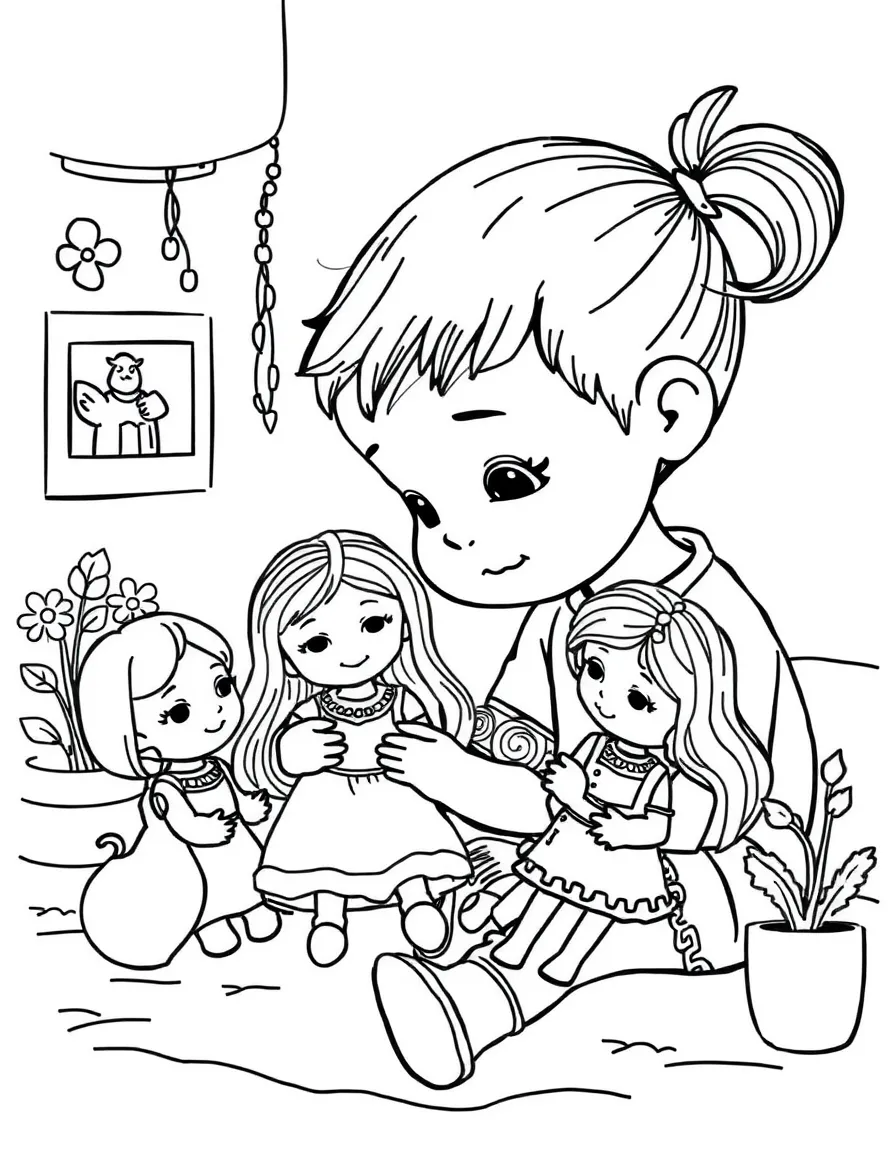 A child playing with dolls.