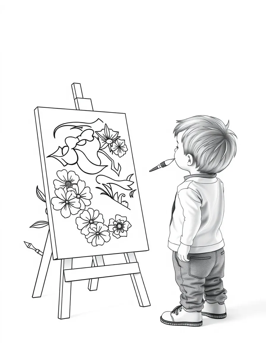 A child pretending to be an artist.