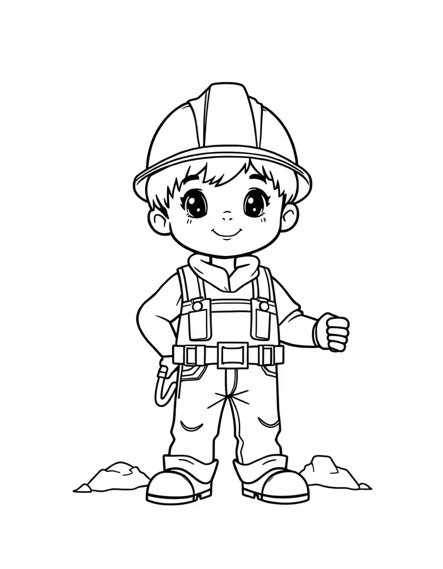 A child pretending to be a builder.