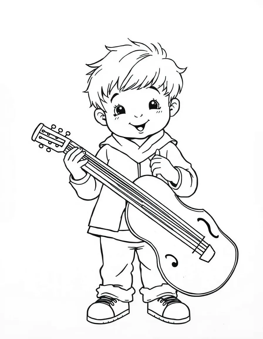 A child pretending to be a musician.