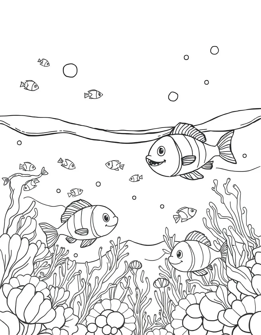 A vast ocean with happy fish.